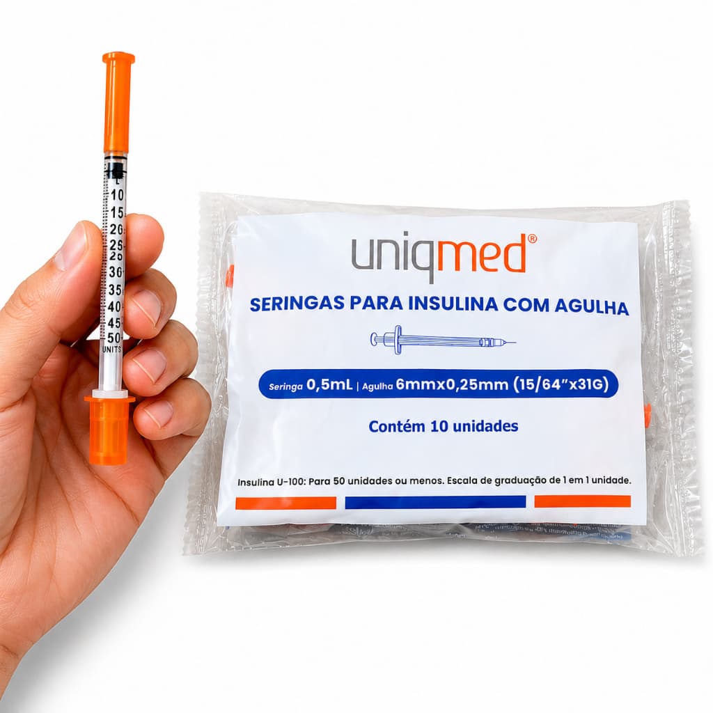 Seringa para Insulina de 50UI com Agulha Ultrafina 31G, 6mm - Kit com 20Und