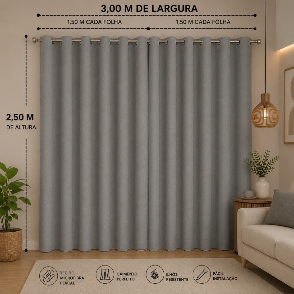cortina premium decoração sala/quarto/escritório 3.00x2.50 cortina grande oferta relãmpago