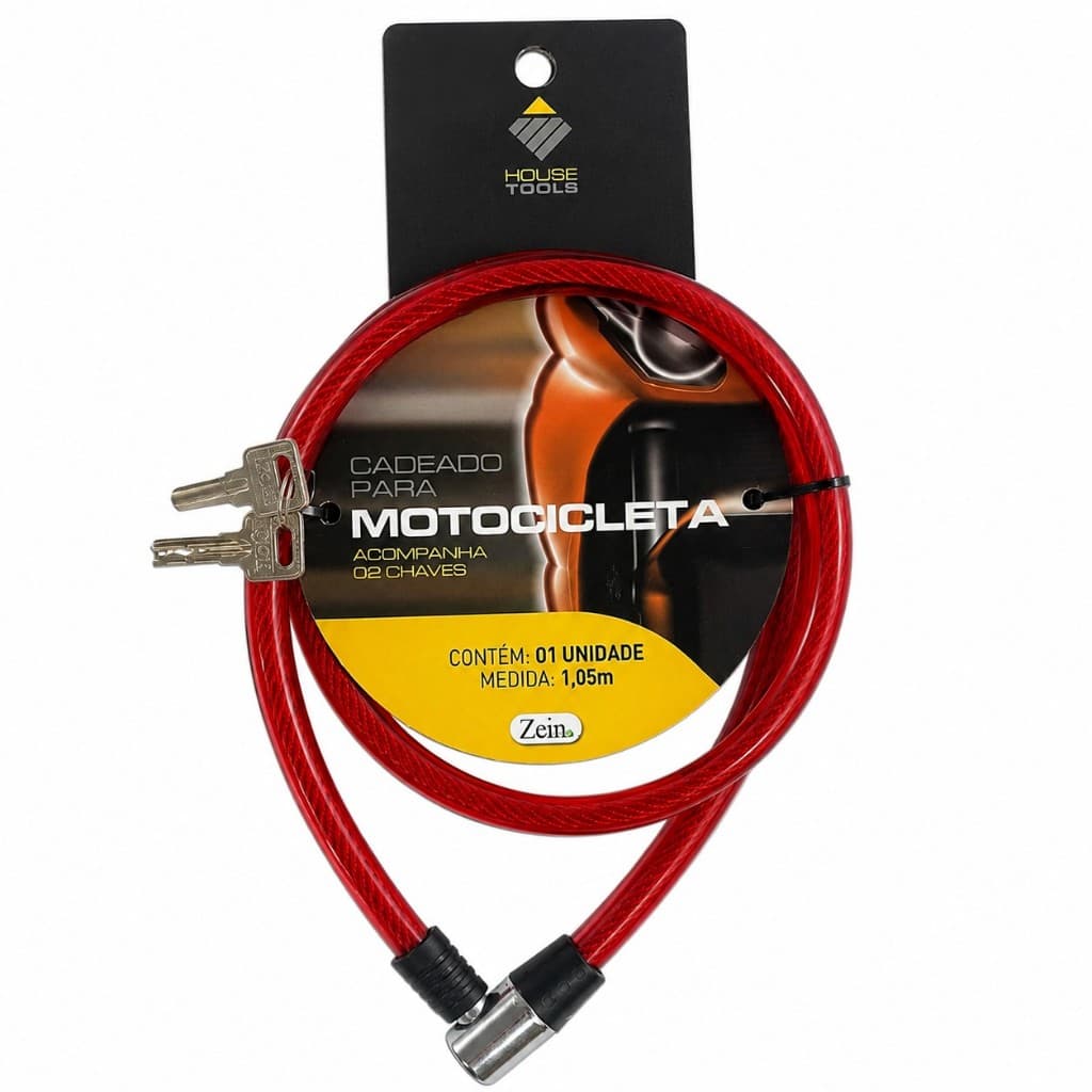 Cadeado Motocicleta aço reforçado 2 chaves - 12MMX1,05CM - Segurança, beleza e praticidade