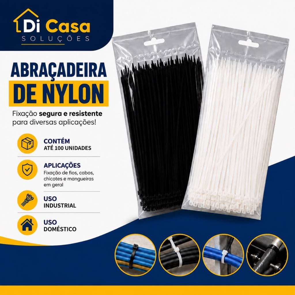 Kit 100 Abraçadeira Nylon Branca/Preta Enforca Gato Fita Hellerman