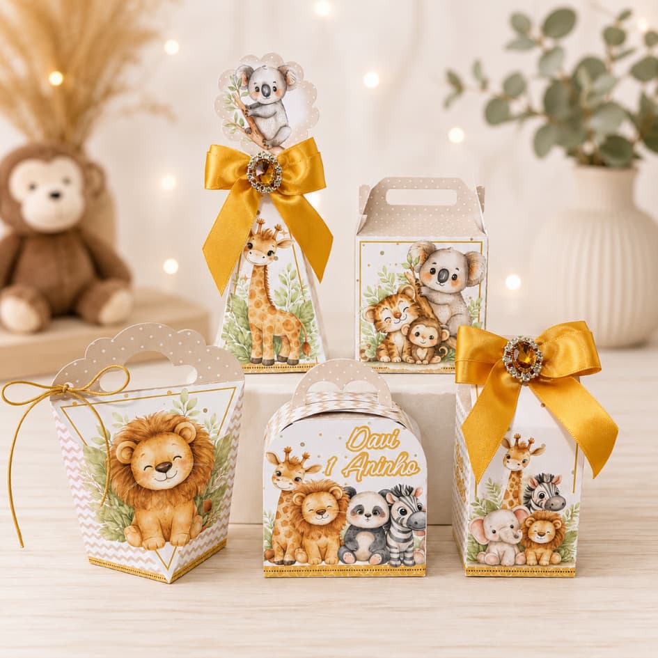 Caixinhas Personalizadas Safari para lembrancinha de aniversário com nome e idade