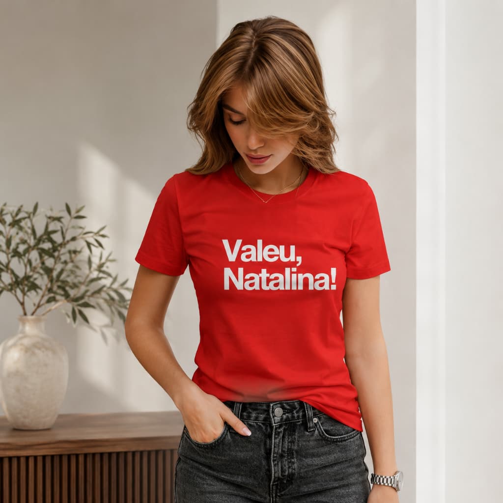 Camisa Camiseta Valeu Natalina Básica Estampada Frase Natal Merry Christmas Feliz Festas Valeu Natalina + BRINDE