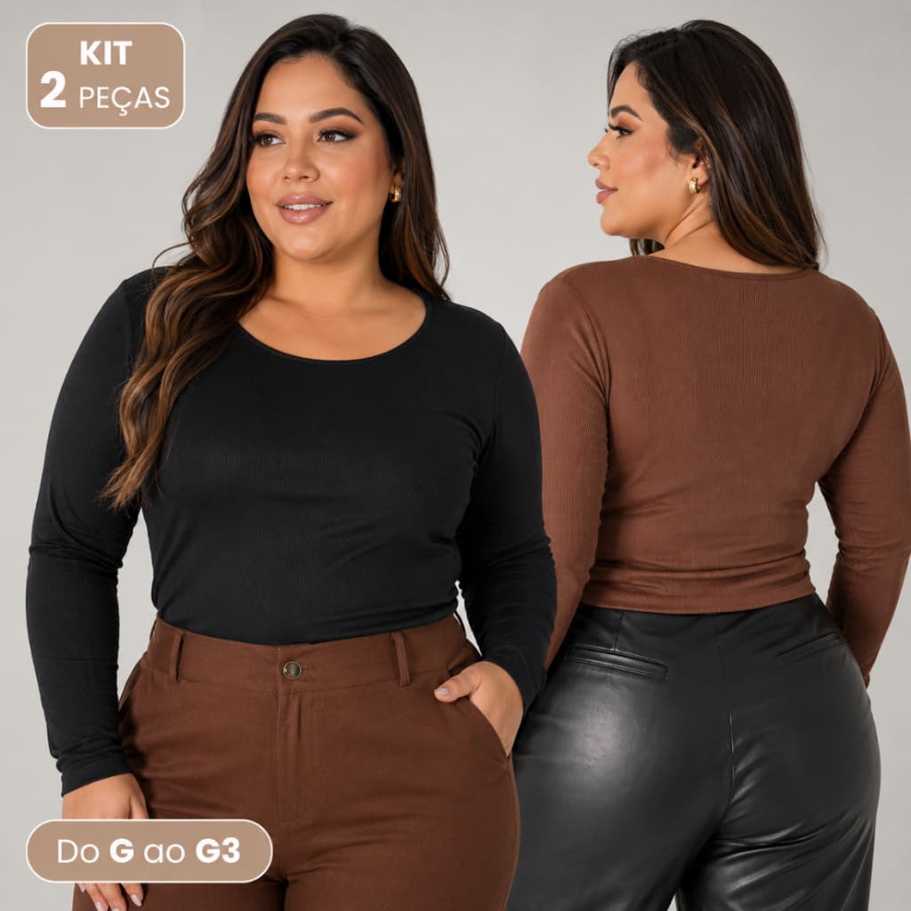 Kit Inverno 2 Blusas Feminina Manga Longa Blusa de Frio Segunda Pele Gola U Tendência