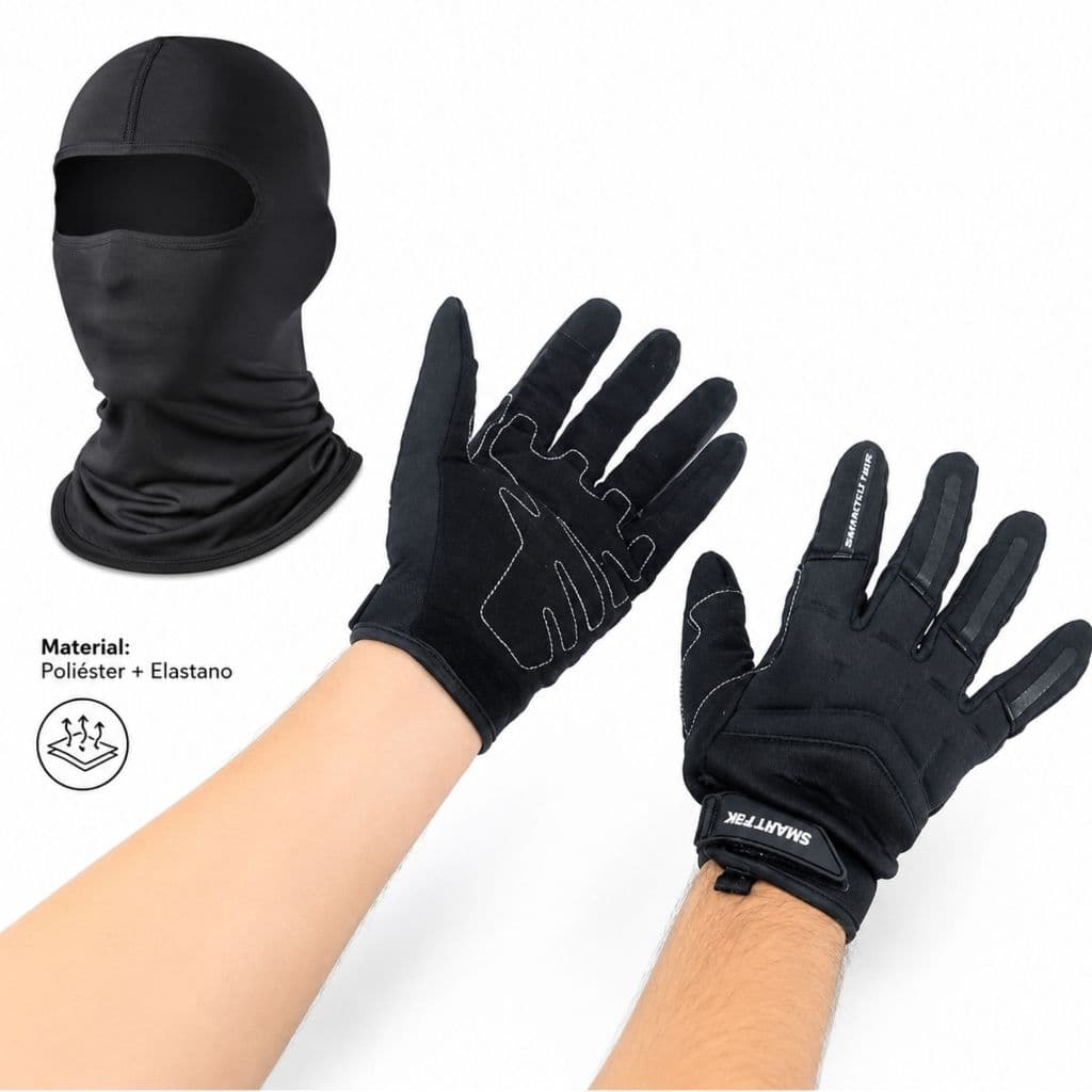 Kit Luva S/proteção Moto Masculino Smartfox  Gg + Balaclava Preto Gg