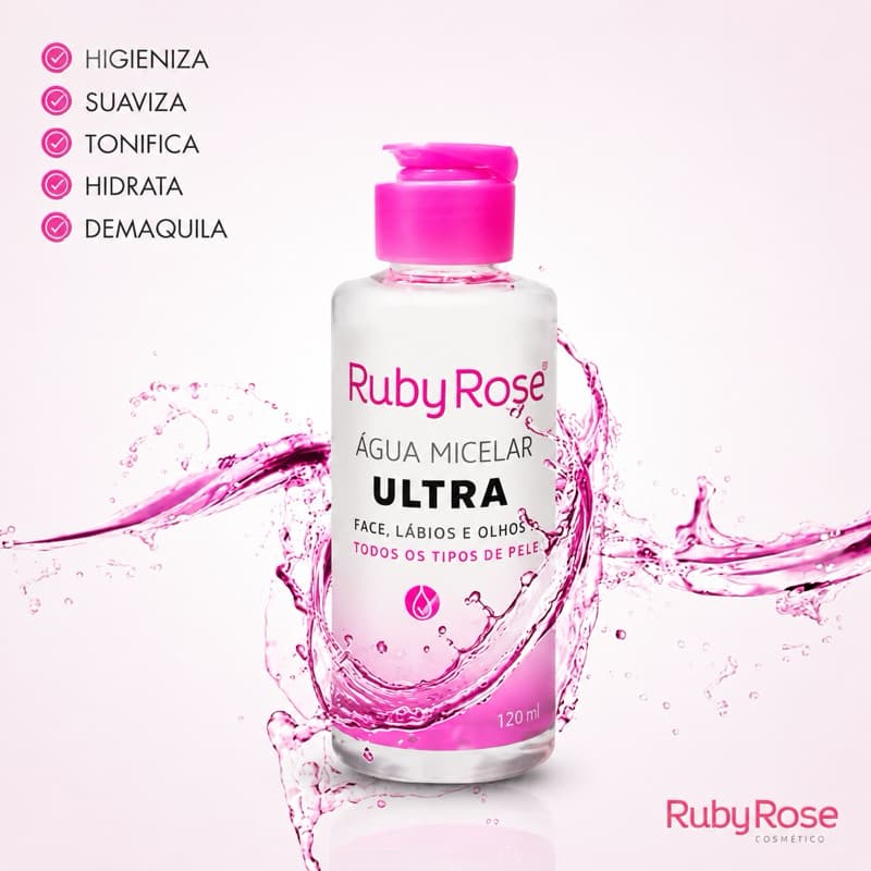 Água Micelar Ultra Ruby Rose 120ml – Limpeza Facial 5 em 1