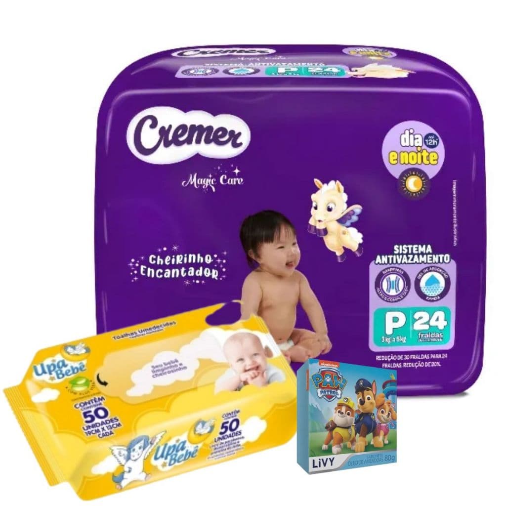 Kit Fralda Cremer + Toalha Upa Bebê + Sabonete Livy Patrulha Canina - Chá de Bebê