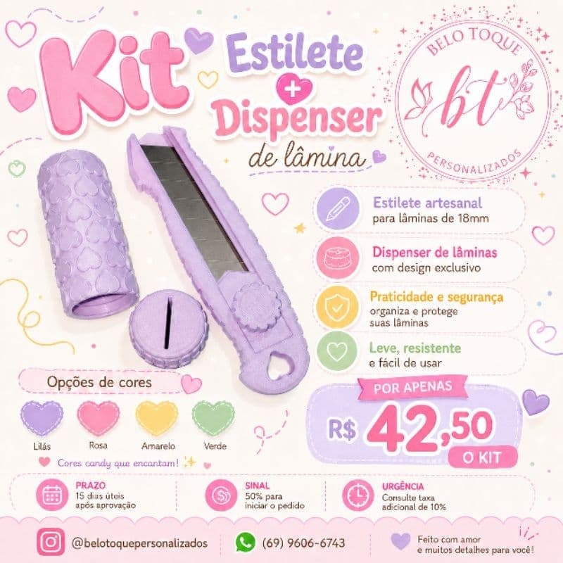 Estilete + Dispenser de lâminas de estilete em 3D Artesanal.