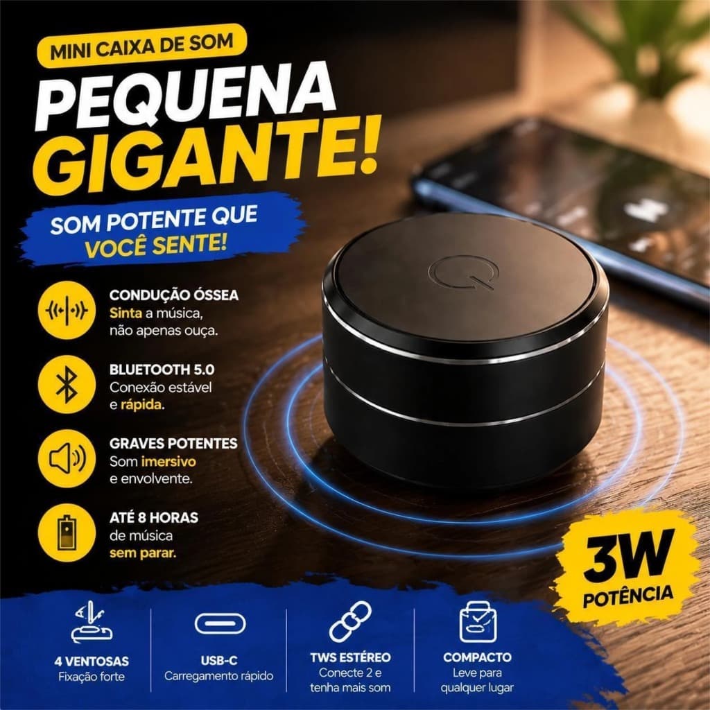 Mini Caixa de Som Bluetooth Pequena e Potente | Alto Falante Sem Fio com Graves Fortes e Bateria Durável