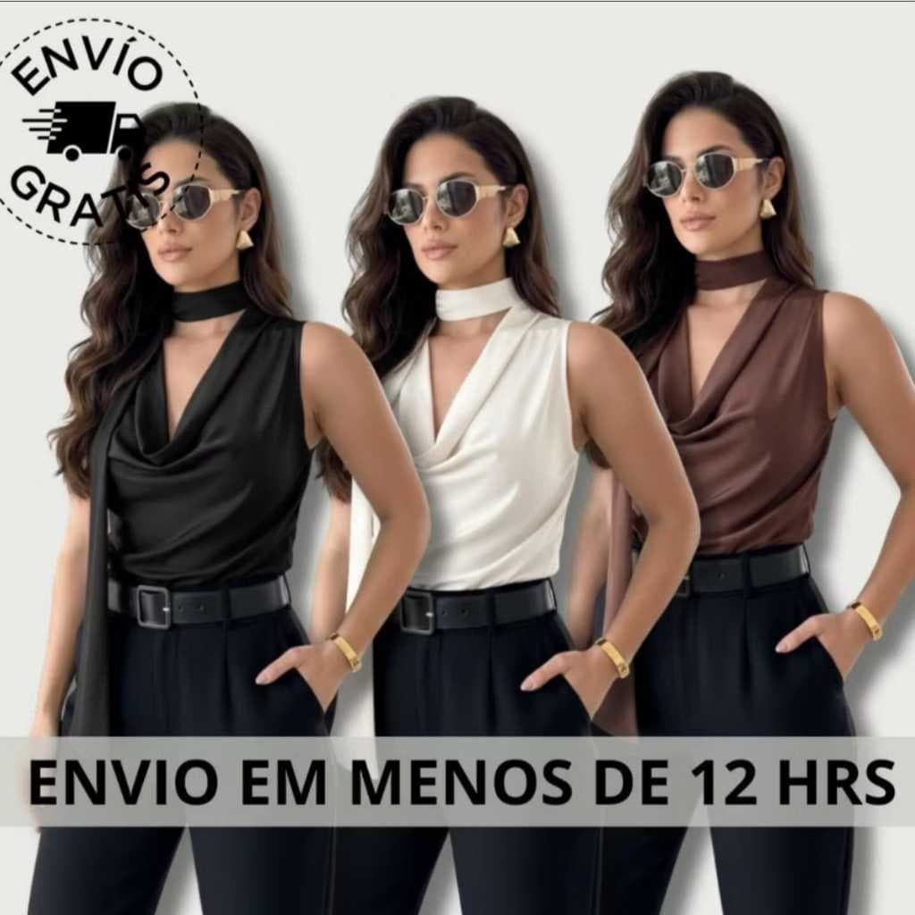 Blusa Feminina estilosa CHOKER blusas elegantes social festa tendencia 2026 verão camisa básica chiqui