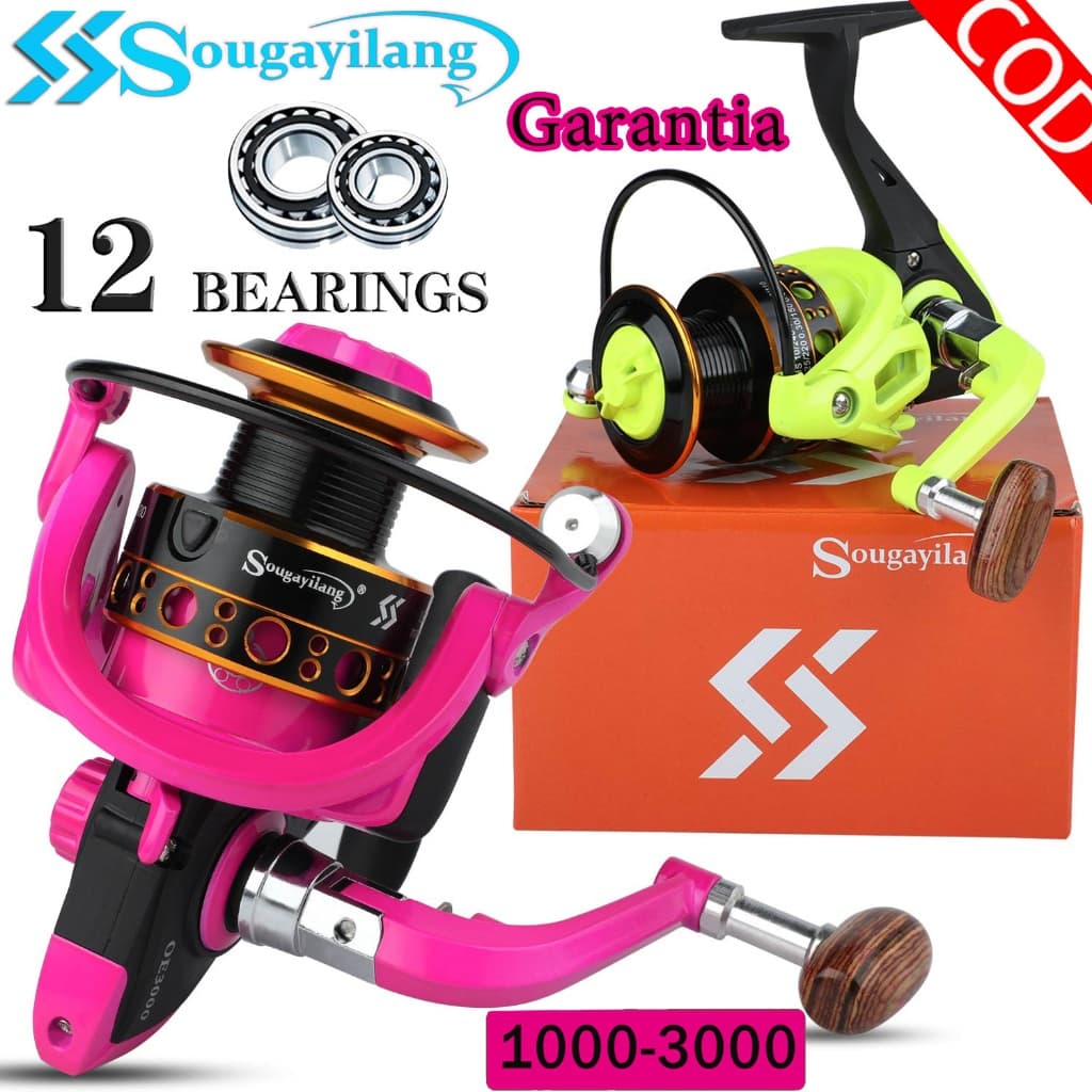 Sougayilang Molinete de Pesca 1000-3000 Rosa/Amarelo 12 Rolamentos Drag Potente Carretel de Alumínio Pesca Esportiva