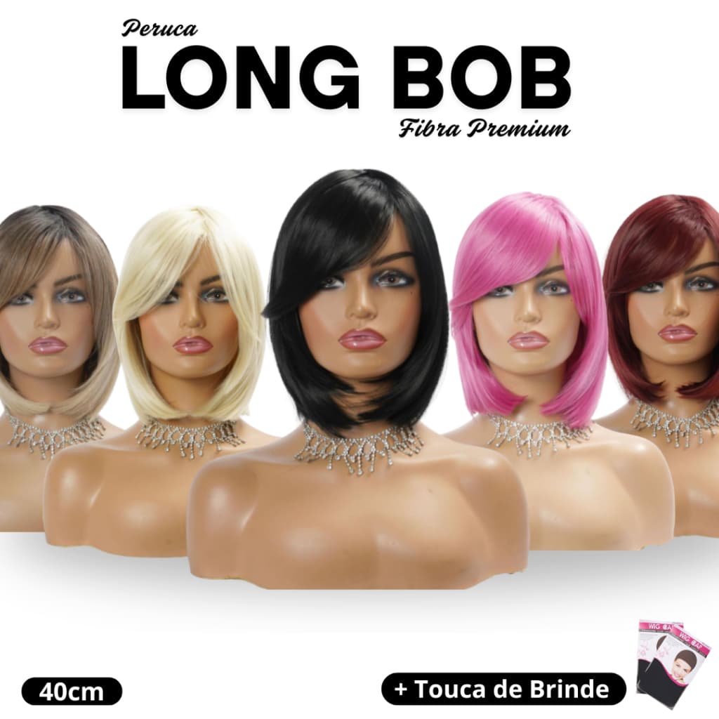 Peruca Curta Long Bob 40cm - Corte Moderno, Fibra de Alta Qualidade | Yan Hair