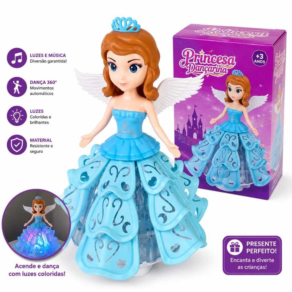 Boneca Princesa Dançarina com Luzes, Música e Movimento 360°
