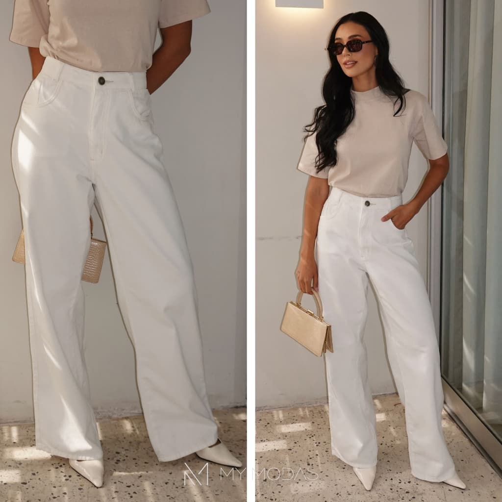 Wide Leg Jeans Pantalona Feminina Calça Cintura qualidade Premium Cós Alto Tecido Grosso Lavagem