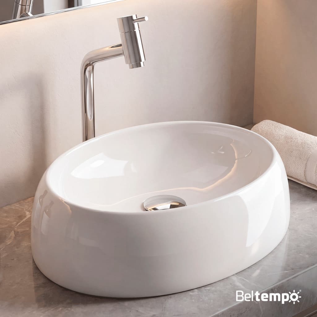 Cuba Pia de Apoio Sobrepor Oval 39x29 Branca Banheiro Lavabo Beltempo BT-2102