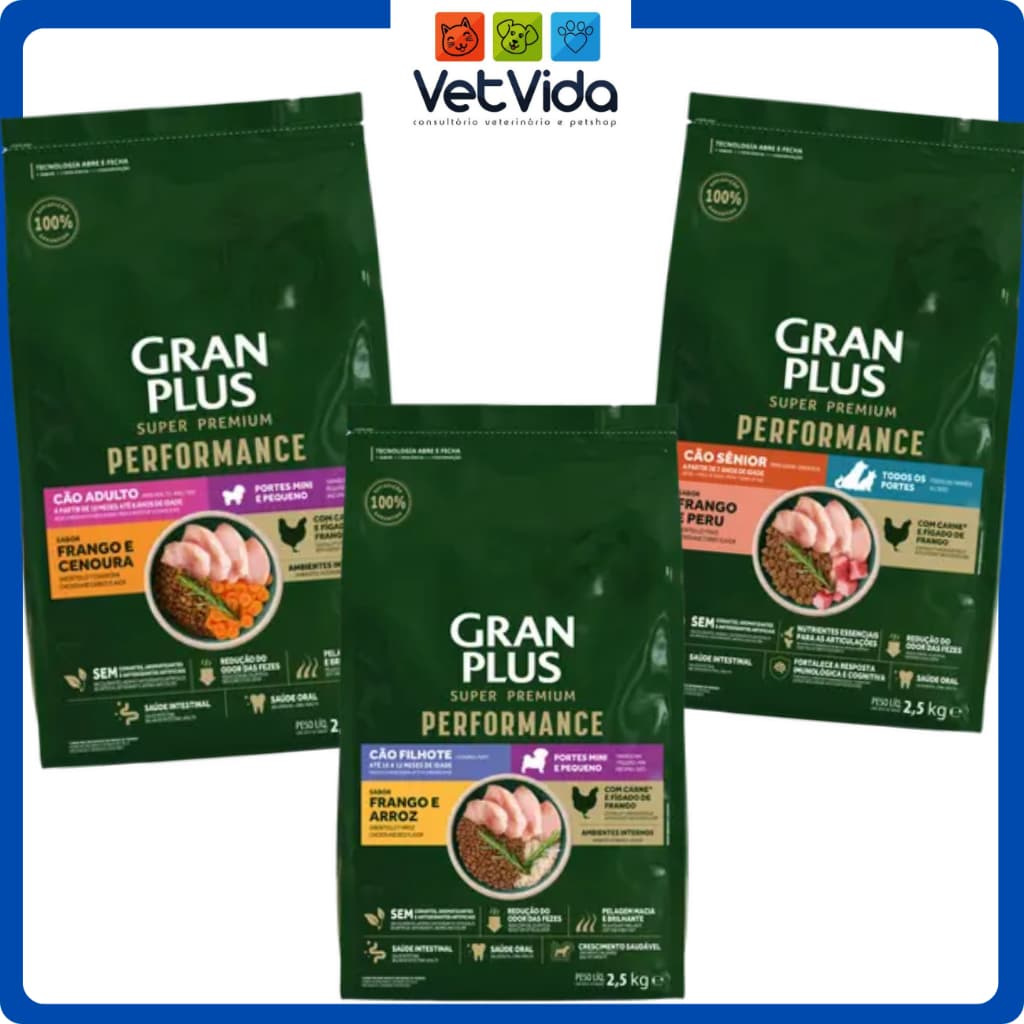 RAÇÃO SUPER PREMIUM GRAN PLUS PERFORMACE 2,5 KG.