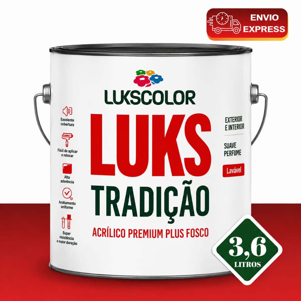 Tinta Acrílico Premium Lukscolor Tradição 3,6L Branca Alta Cobertura Lavável Paredes e Tetos