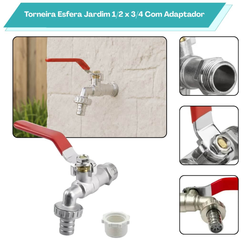Torneira Esfera com Bico 1/2 x 3/4 Jardim Garagem Quintal Tanque 1/4 de Volta