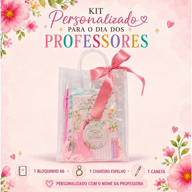 Kit Presente para Professores – Dia dos Professores / Datas Especiais 🍎✨ COM BLOQUINHO, CANETA E CHAVEIRO