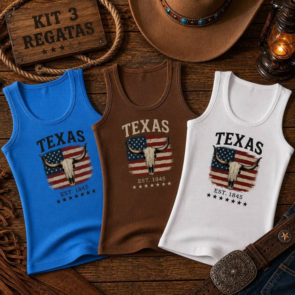 Kit 3 Regatas Canelada Estampada Country Texas Premium Cores Promoção Envio Imediato Regata Femina