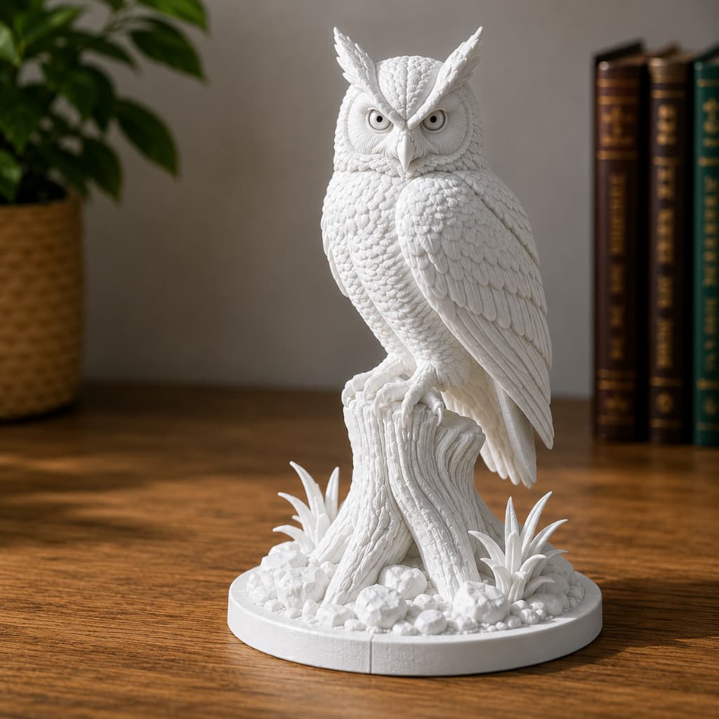 Estátua Coruja Branca Decorativa Para Sala Quarto Escritório Estante Biblioteca Peça Elegante Para Decoração Interna