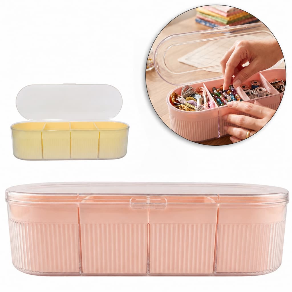 Caixa Organizadora Multiuso 4 Divisórias com Tampa Transparente 28x11x8cm em Plástico PET