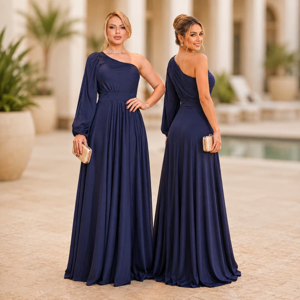 Vestidos Longo Social Feminino  Elegante Casamento Madrinhas Festa Casual Nula Manga Ana Bela