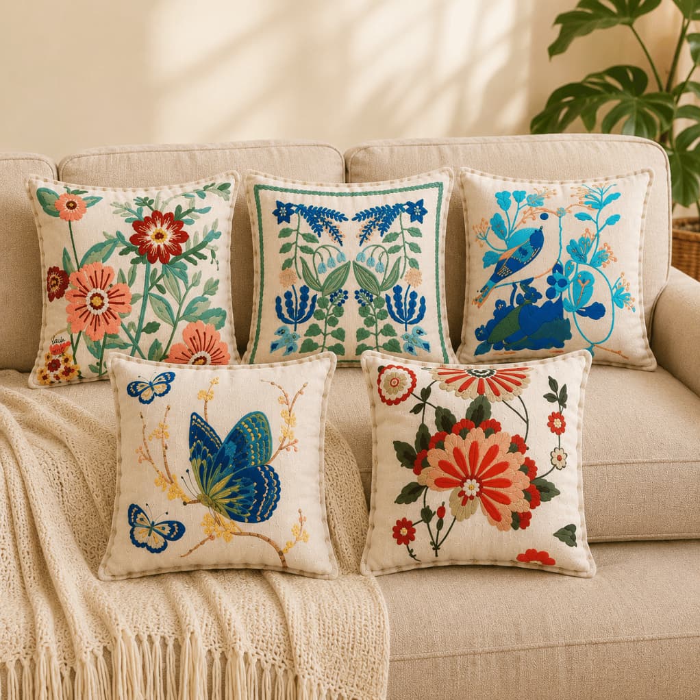 Capa para Almofada Bordada 43x43 Decorativa Cama Sofa Capas com Bordado Artesanal