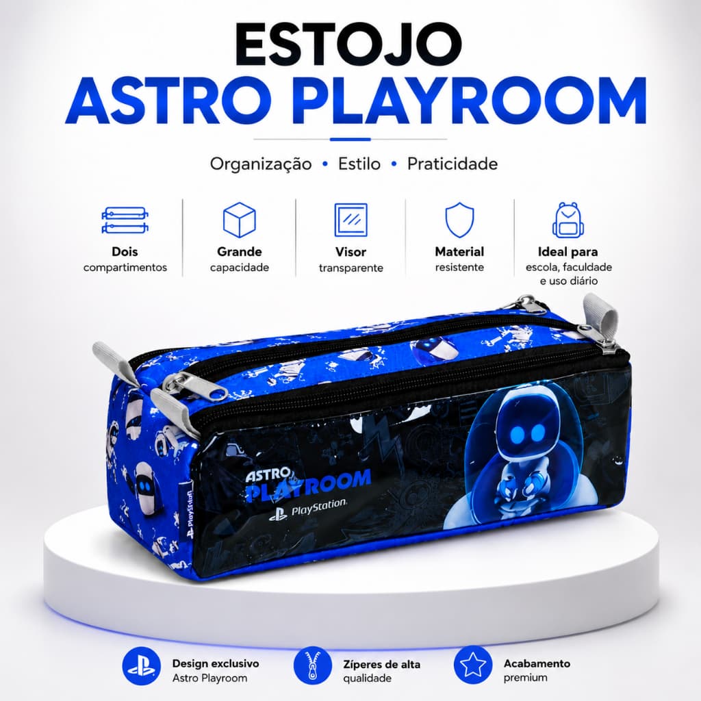 Estojo AstroBot Playroom PlayStation Grande Capacidade Duplo Organizador Escolar Premium