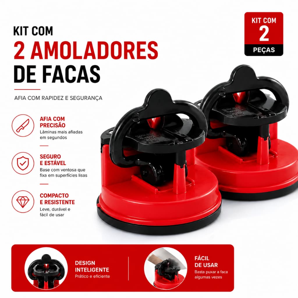 Afiador Amolador de Faca Tesoura Alicate Com Ventosa Fixação Segura Kit 2 unidades
