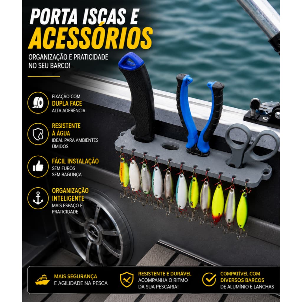 Porta Isca Artificial Porta Alicate Tesoura Organizador de Acessórios Pesca com Fita Dupla Face 3M