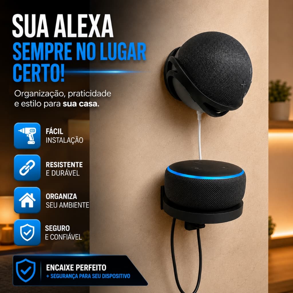 Suporte de Parede para Echo Dot 3ª 4ª e 5ª Geração Organizador  Premium Resistente Alta Qualidade