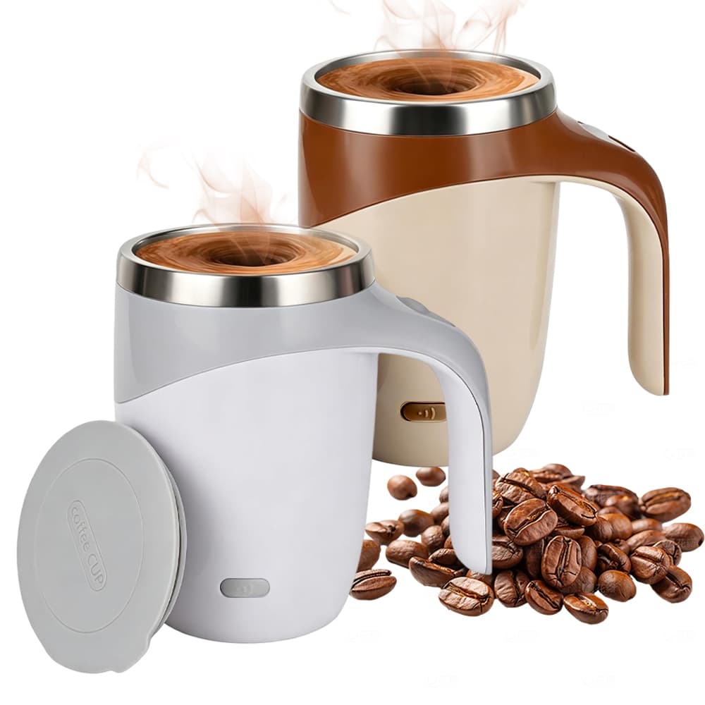 Caneca Misturadora Elétrica Automática 380ml, Recarregável USB, Mixer Portátil para Café, Leite e Chocolate