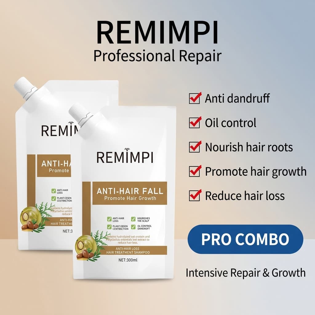 Shampoo Anti-Queda REMIMPI – Fórmula Herbal com Óleos Naturais para Fortalecer e Acelerar o Crescimento Capilar