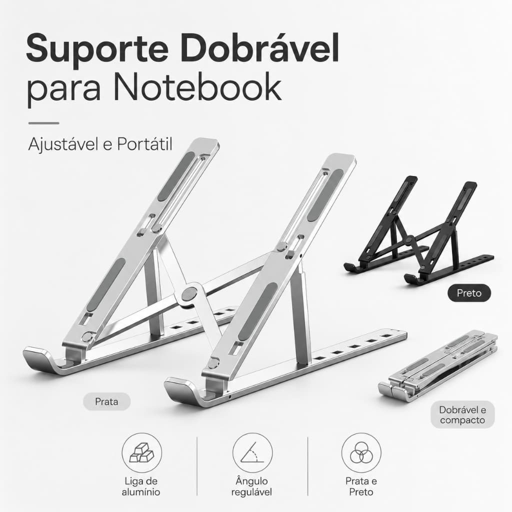 Suporte Metálico Ergonômico para Notebook Tablet e MacBook Dobrável