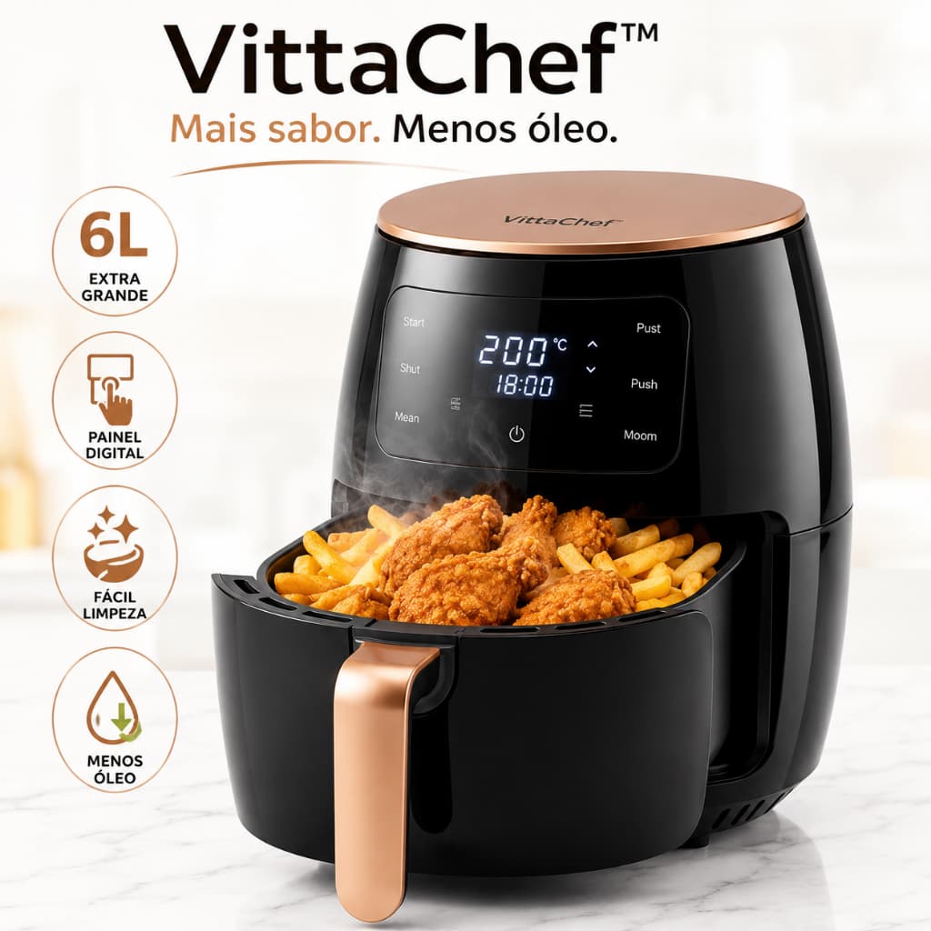 Air Fryer 6L Digital 1500W 110V Fritadeira Sem Óleo Painel Digital Grande Capacidade