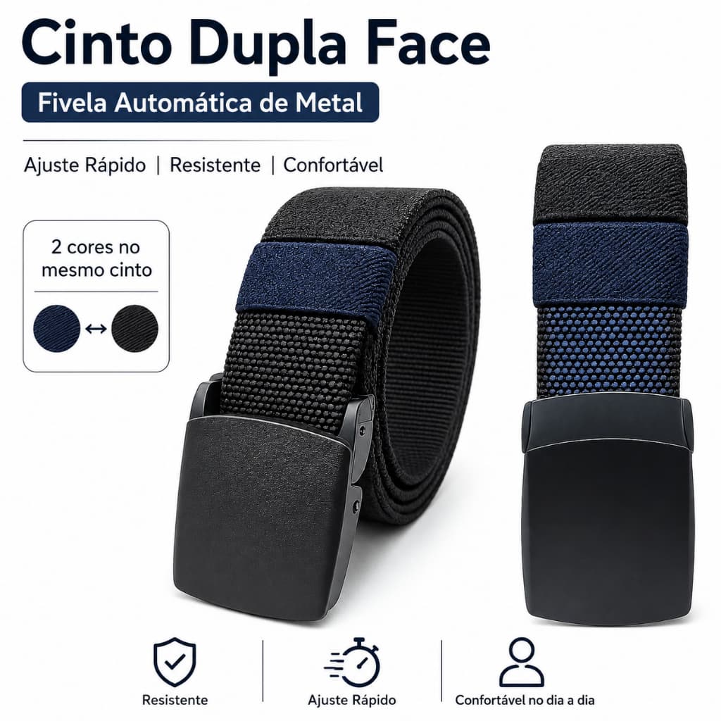 Cinto Dupla Face de Nylon com Fivela de Metal Ajustável Unissex para Uso Diário e Outdoor