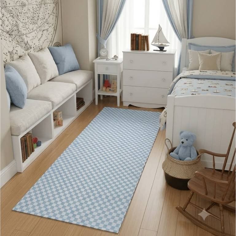 Tapete Passadeira para quarto Infantil Antiderrapante 100% Algodão menino/menina/kids