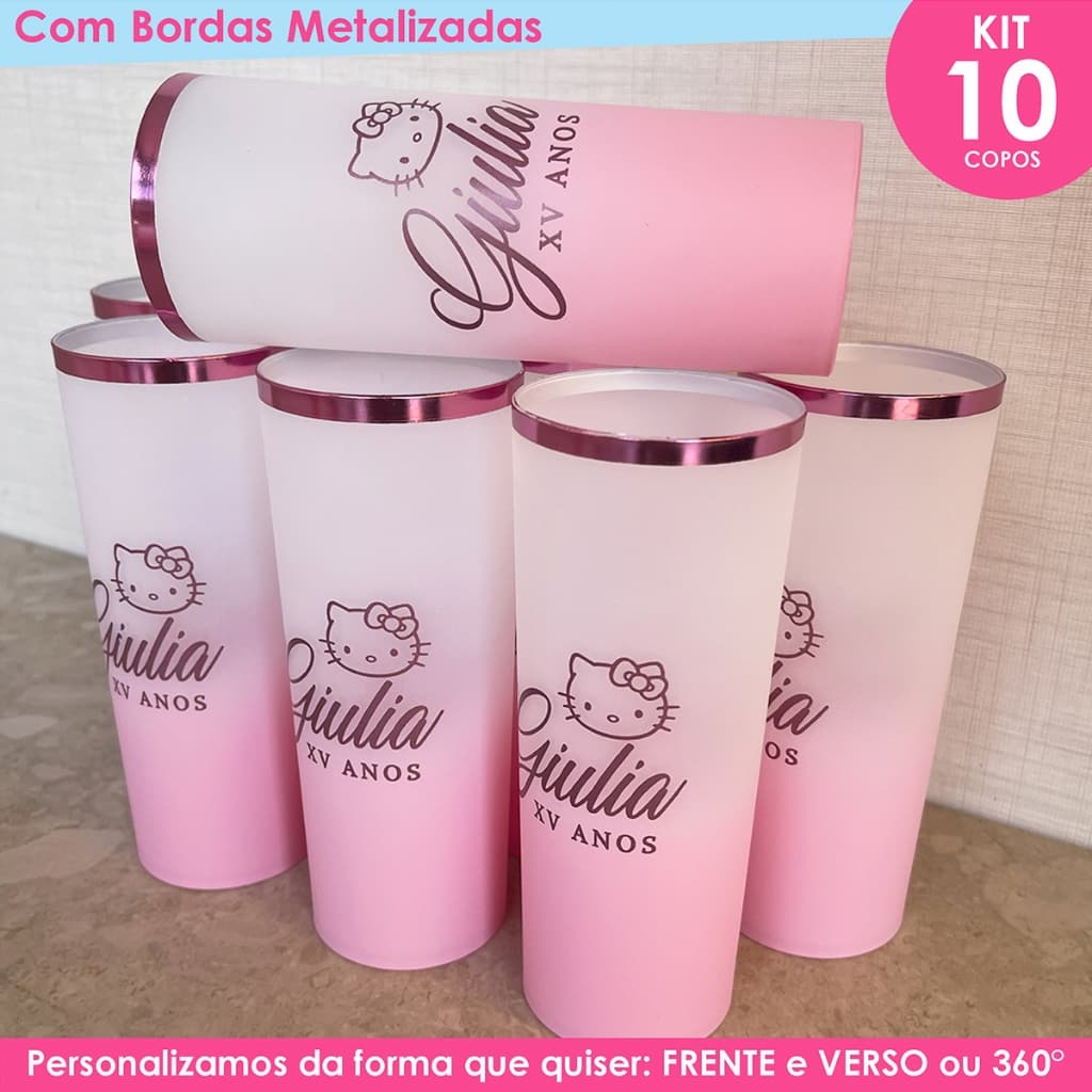 Copo Long Drink Personalizado Frente e Verso - Fosco -Degrade C/Borda Metalizada Fomatura Debutante