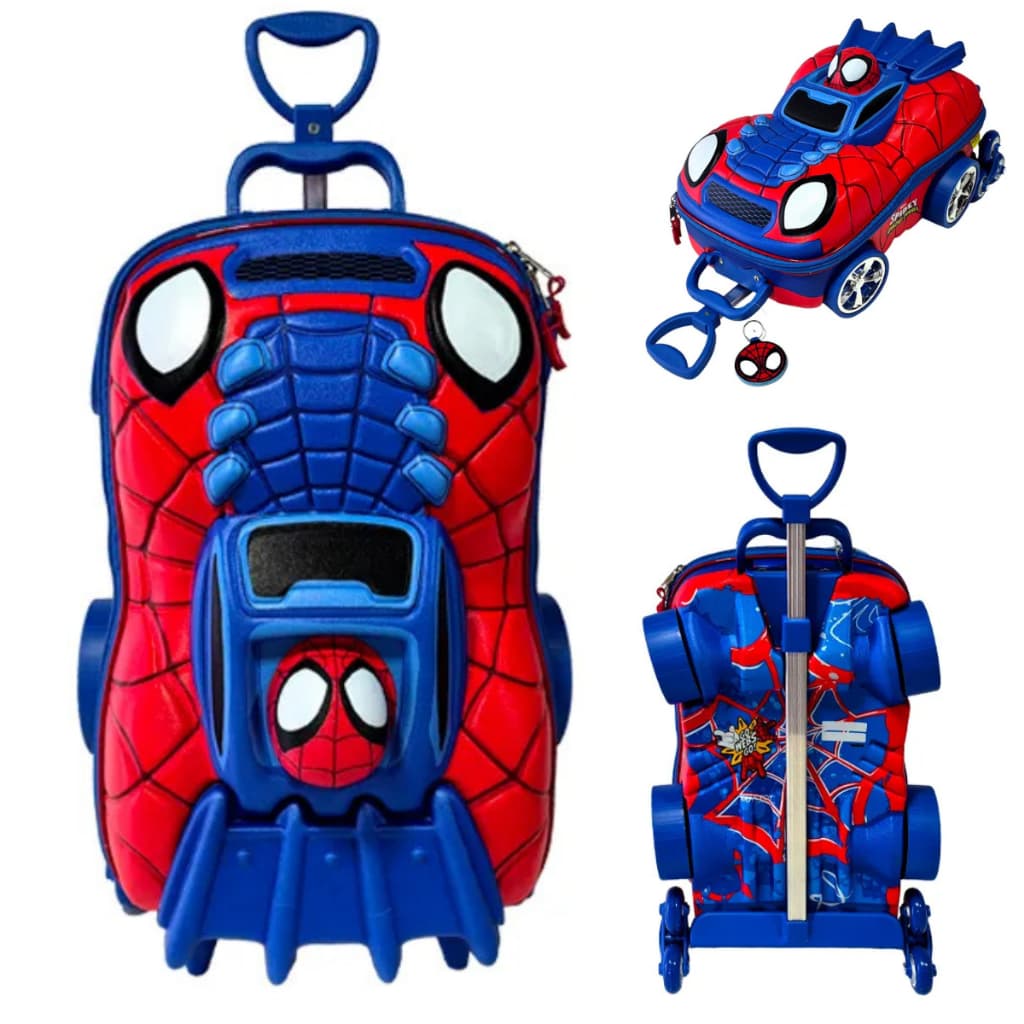 Mala Infantil Spidey Peter Miles Carro Max Toy 3801DM26 com Design 3D e 3 Rodas com Mais Estabilidade