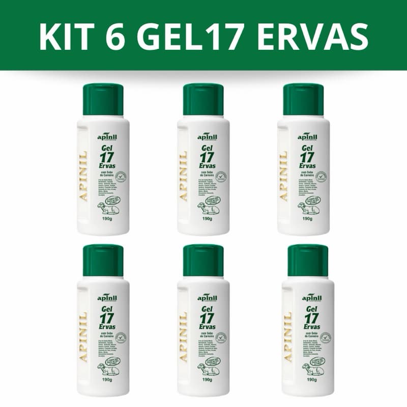 KIT 6 GEL 17 ERVAS APINIL 190G  RELAXANTE MUSCULAR COM SEBO DE CARNEIRO VAL 11/2026