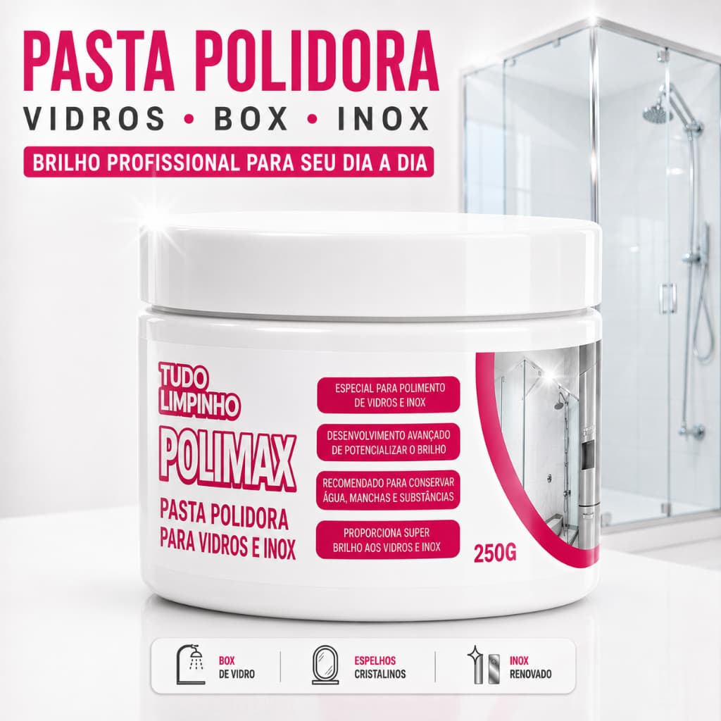 Polimax Pasta Polidora De Vidros E Inox 250g Tudo Limpinho