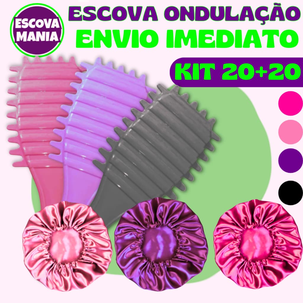 Kit 20 Escova Fitagem + 20 Touca De Cetim - Para Definição de Cachos - Cabelos Cacheados - Crespos