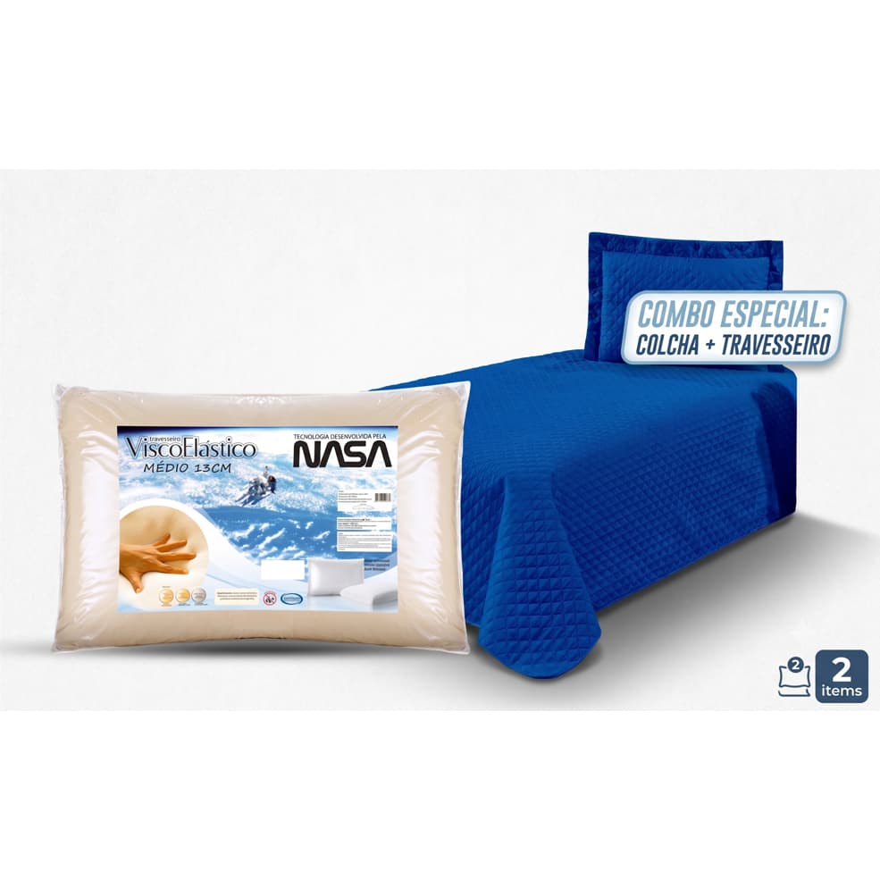 Kit Cobre-Leito Solteiro 2 Peças Matelado sem Costura + Travesseiro NASA Viscoelástico 10cm