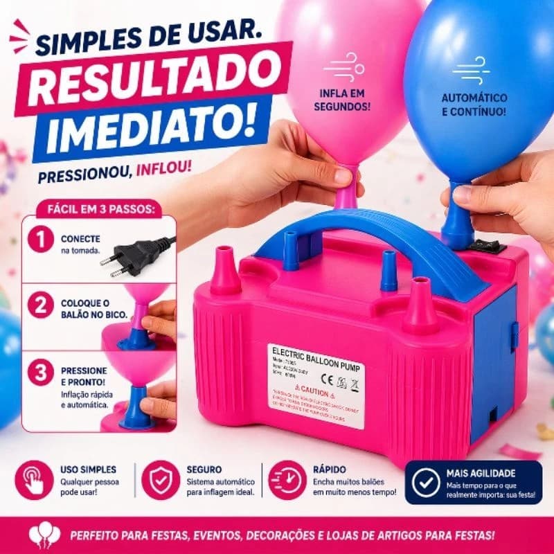 Inflador Elétrico de Balões Compressor de Bexiga 110V Ou 220V Enchedor de Balão Rápido Com 2 Bicos