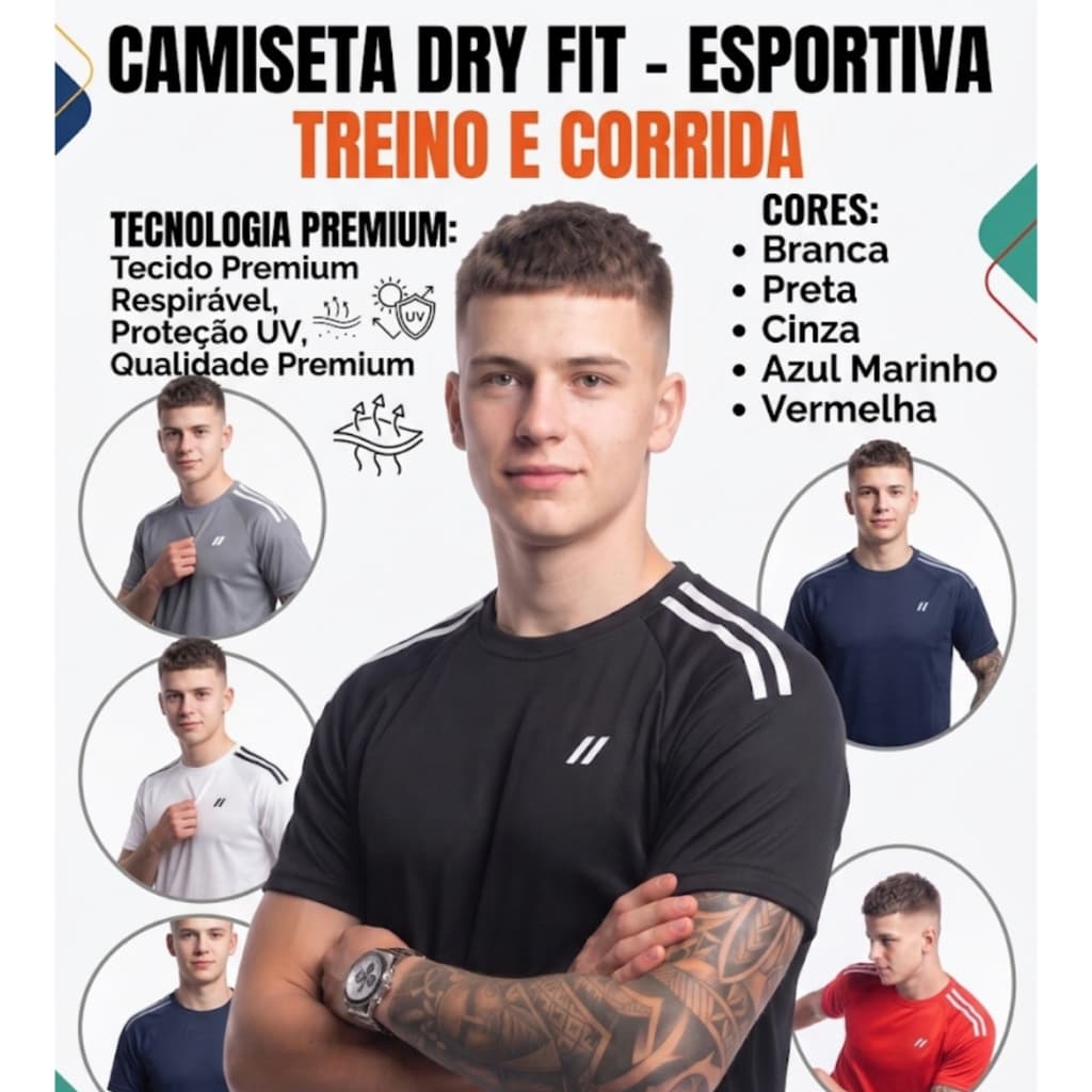 Camiseta Dry Fit Proteção UV Treino Academia Corrida Esportiva Leve Não Retém Suor