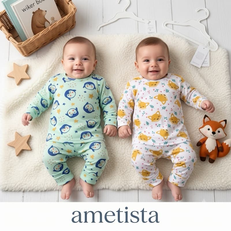 Kit Pijama Bebê Menino Malha de Algodão 3 a 6 Meses Calça Comprida e Manga Longa Roupa de Dormir Infantil