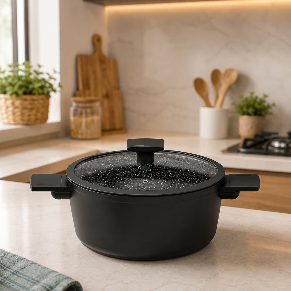 Panela Antiaderente com Revestimento Cerâmico e Tampa de Vidro Duas Alças Max Black
