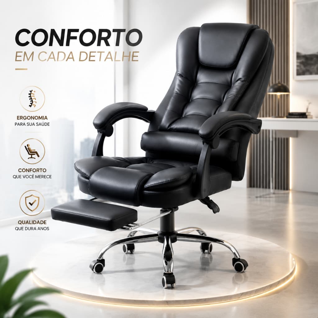 Cadeira De Escritorio Presidente Ergonomica Apoio Para Pés preto