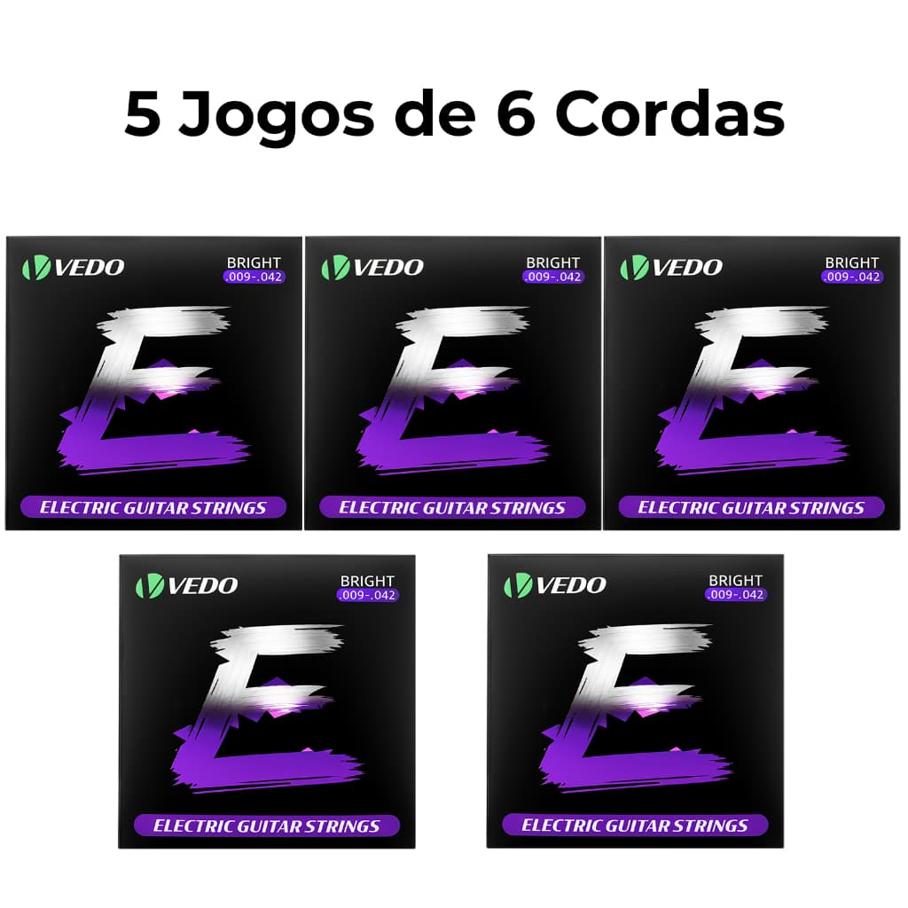 5 Conjunto 009-042 Cordas para guitarra elétrica com revestimento de liga de níquel, enrolamento e núcleo hexagonal