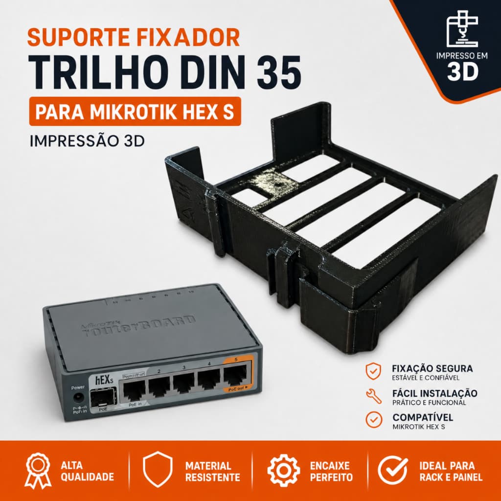 Suporte Fixador Trilho Din 35 Para Mikrotik Hex S Impressao 3d